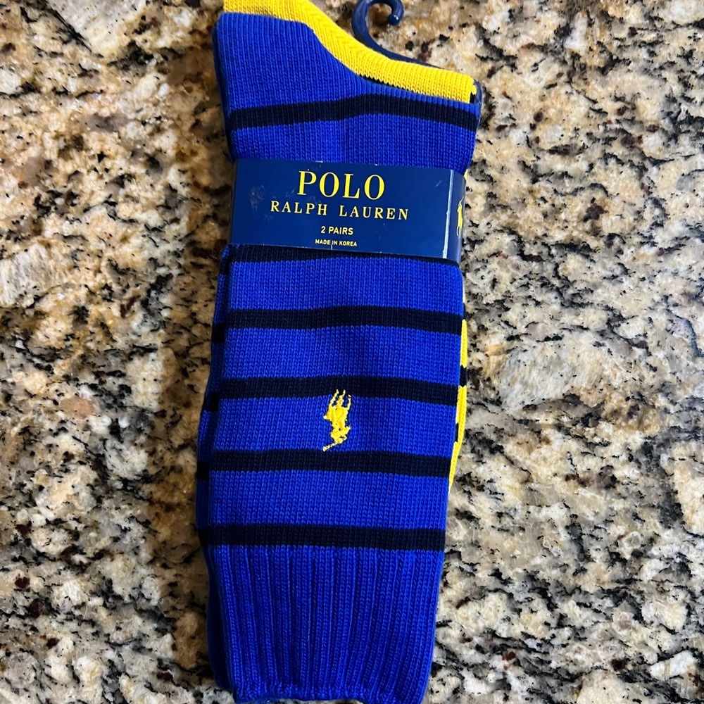 Polo by Ralph Lauren Men's Blue and Yellow Socks